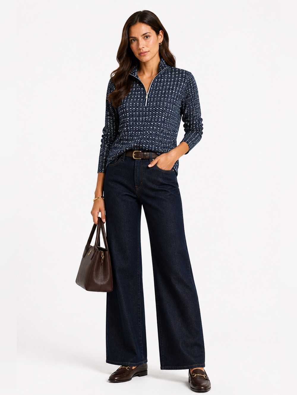 Lady Hagen Navy Patterned Half-Zip Pullover